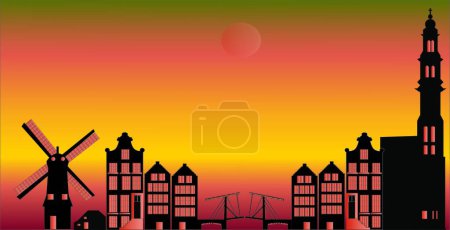 Téléchargez les illustrations : Amsterdam Illustration vectorielle Skyline - en licence libre de droit
