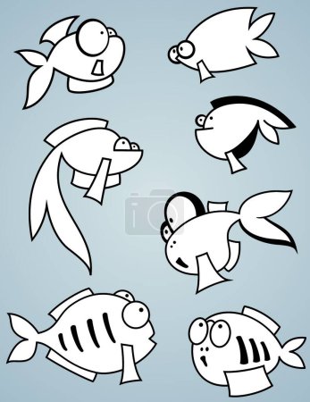Téléchargez les illustrations : Set de poissons, illustration vectorielle design simple - en licence libre de droit