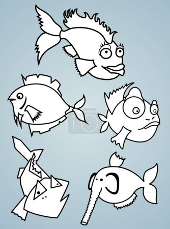 Téléchargez les illustrations : Set de poissons, illustration vectorielle design simple - en licence libre de droit