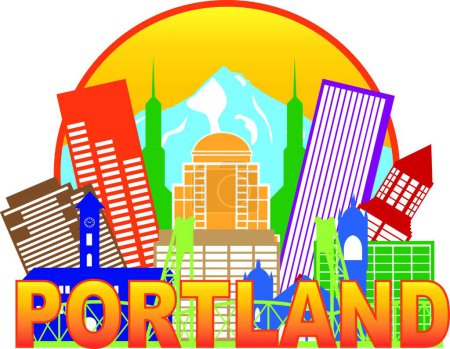 Téléchargez les illustrations : Illustration couleur du cercle Skyline de Portland en Oregon - en licence libre de droit