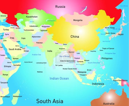 Téléchargez les illustrations : Asie du Sud carte, illustration vectorielle conception simple - en licence libre de droit