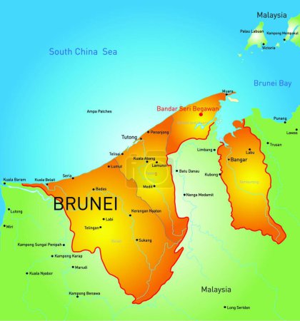 Ilustración de Brunei mapa, vector ilustración diseño simple - Imagen libre de derechos
