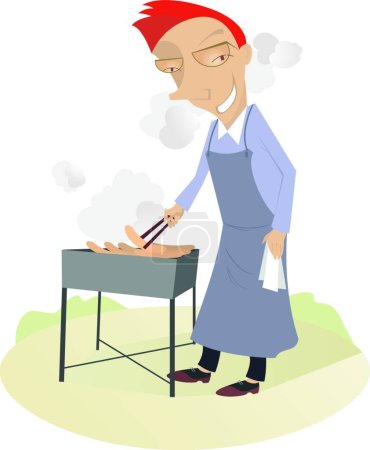 Illustration for Man with Barbecue grill, vector illustration simple design - Royalty Free Image