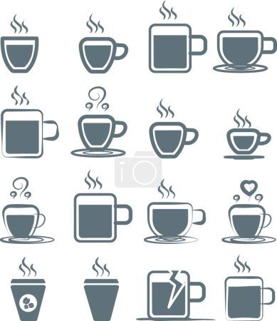 Téléchargez les illustrations : Café tasse icônes ensemble, illustration vectorielle conception simple - en licence libre de droit