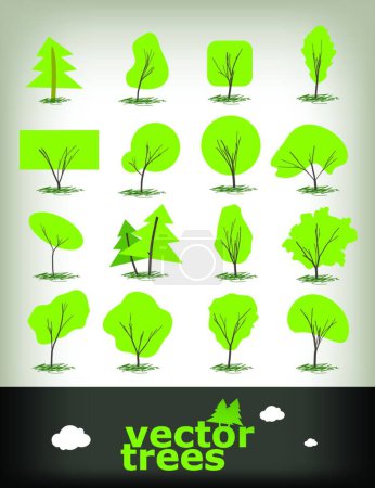 Téléchargez les illustrations : Ensemble d'arbres vectoriels, illustration vectorielle design simple - en licence libre de droit
