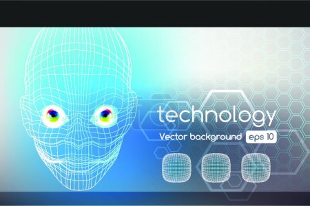Téléchargez les illustrations : Technologie robot visage vecteur illustration - en licence libre de droit