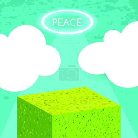 Téléchargez les illustrations : Signe de paix avec cube vert, illustration vectorielle design simple - en licence libre de droit