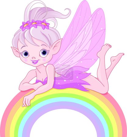 Illustration for Pixie fairy on rainbow - Royalty Free Image