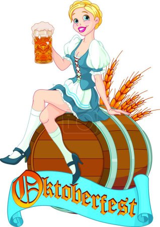 Illustration for Oktoberfest girl on the keg - Royalty Free Image