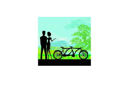 Ilustración de Silueta de dulce joven pareja enamorada de pie en el parque - Imagen libre de derechos