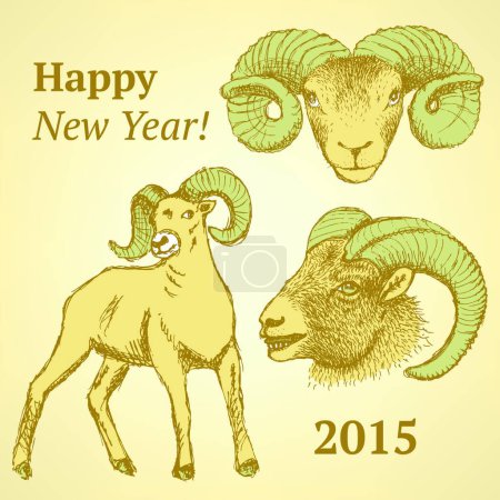 Illustration for Sketch New Year ram in vintage style - Royalty Free Image