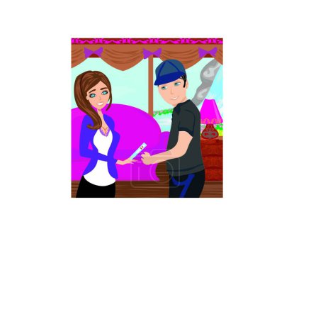 Illustration for Smiling couple finding out results of a pregnancy test - Royalty Free Image