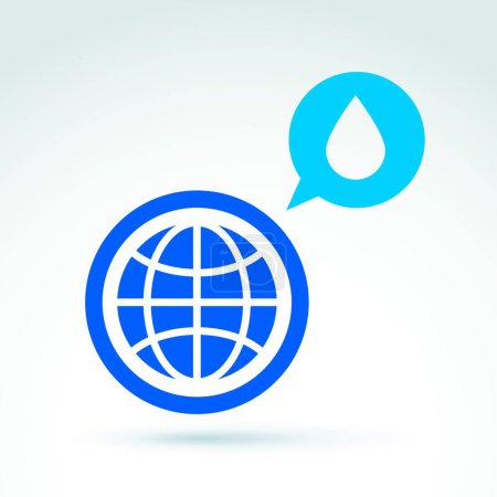 Téléchargez les illustrations : "Symbole conceptuel de l'eau, terre bleue et bulle de parole avec de l'eau
" - en licence libre de droit
