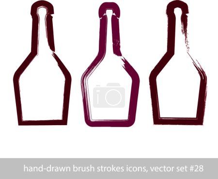 Illustration for Set of hand-drawn stroke simple empty bottle of rum - Royalty Free Image