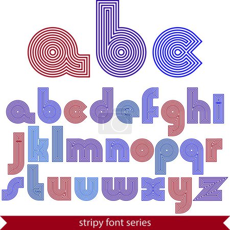 Illustration for Elegant unusual striped typescript, colorful lined round letters - Royalty Free Image