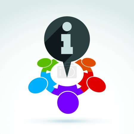 Illustration for Protecting corporative information icon, business team with info - Royalty Free Image