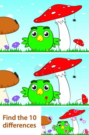 Illustration for Kids spot the difference puzzle with a little bird - Royalty Free Image