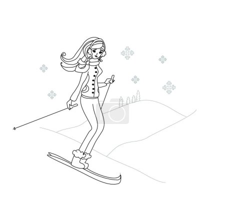 Téléchargez les illustrations : "fille ski "icône plate, illustration vectorielle - en licence libre de droit