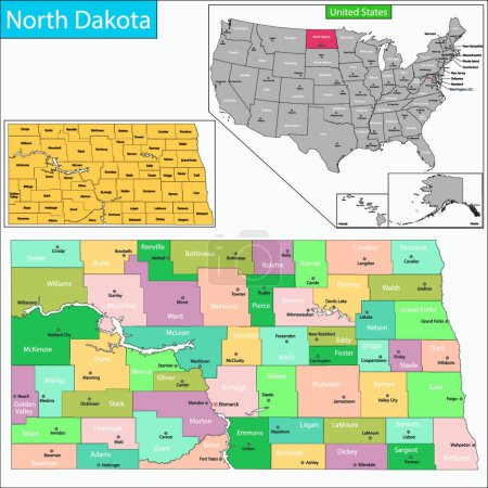 Téléchargez les illustrations : "Carte du Dakota du Nord "icône plate, illustration vectorielle - en licence libre de droit