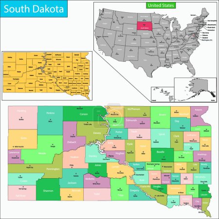 Ilustración de "Dakota del Sur mapa "icono plano, vector de ilustración - Imagen libre de derechos
