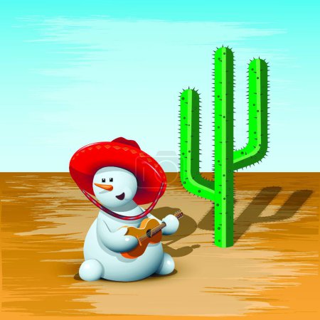 Téléchargez les illustrations : "Icône plate du bonhomme de neige et du cactus, illustration vectorielle - en licence libre de droit