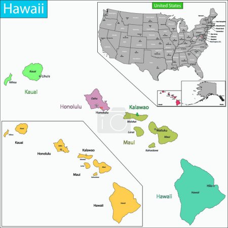 Téléchargez les illustrations : Hawaï carte, web illustration simple - en licence libre de droit
