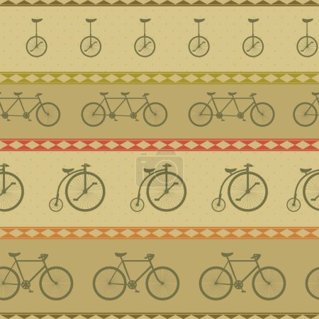 Illustration for "Retro bicycle pattern, hipster background" - Royalty Free Image