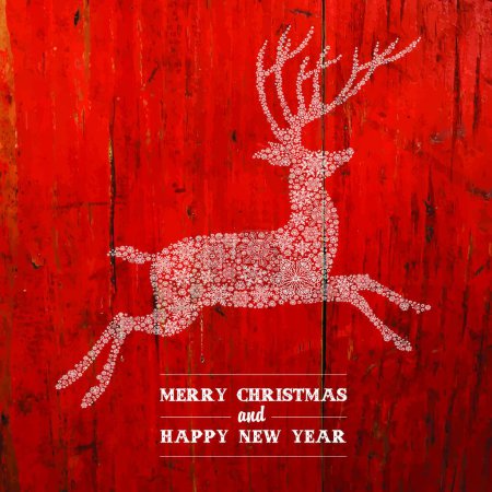 Illustration for "Christmas Deer Silhouette On Red Planks Texture. Vector" - Royalty Free Image