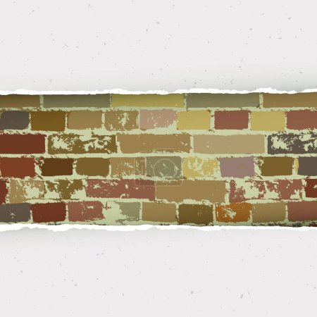 Ilustración de "Papel roto sobre fondo de pared de ladrillo. Vector
" - Imagen libre de derechos