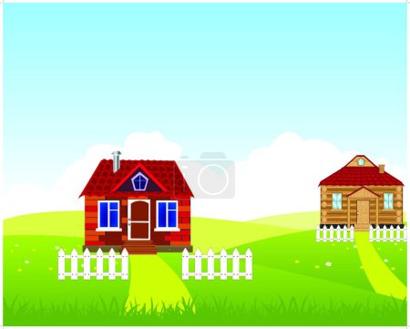 Illustration for Village on hill, graphic vector illustration - Royalty Free Image