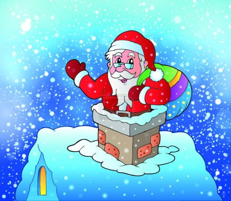 Ilustración de "Santa Claus en el techo cubierto de nieve
" - Imagen libre de derechos