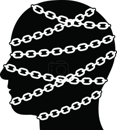 Ilustración de Cabeza de silueta aislada con cadenas - Imagen libre de derechos
