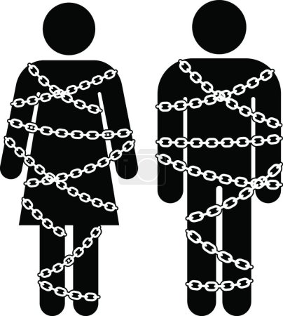 Téléchargez les illustrations : Homme et femme avec chaînes, illustration vectorielle simple - en licence libre de droit