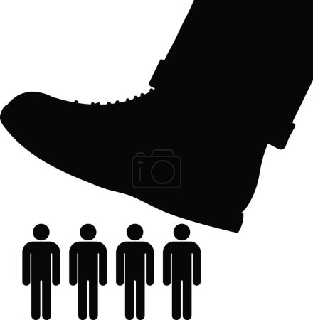 Illustration for Large foot about to tramp a row of people - Royalty Free Image