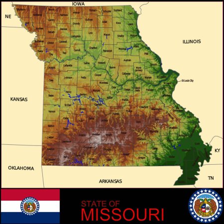 Téléchargez les illustrations : Carte des comtés du Missouri, illustration vectorielle graphique - en licence libre de droit
