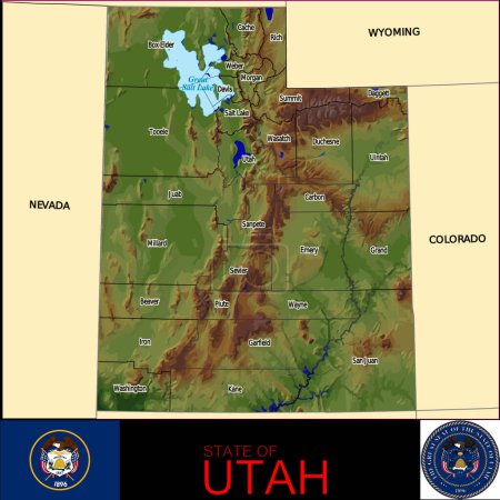 Téléchargez les illustrations : Utah Counties carte, web illustration simple - en licence libre de droit