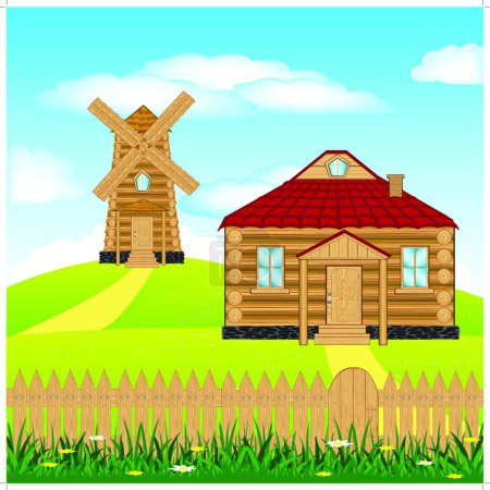 Illustration for Wind mill on hill vector illustration - Royalty Free Image