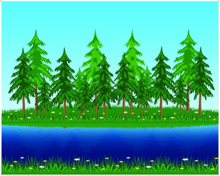 Illustration for Coniferous riverside wood vector illustration - Royalty Free Image
