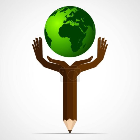 Illustration for Pencil hand save the world stock vector - Royalty Free Image