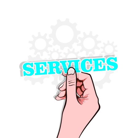 Illustration for Services sticker in hand - Royalty Free Image