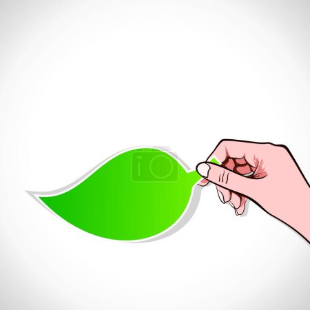 Ilustración de Pegatina de hoja verde en la mano - Imagen libre de derechos