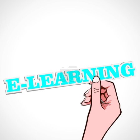 Téléchargez les illustrations : E-learning mot dans la main stock vecteur - en licence libre de droit