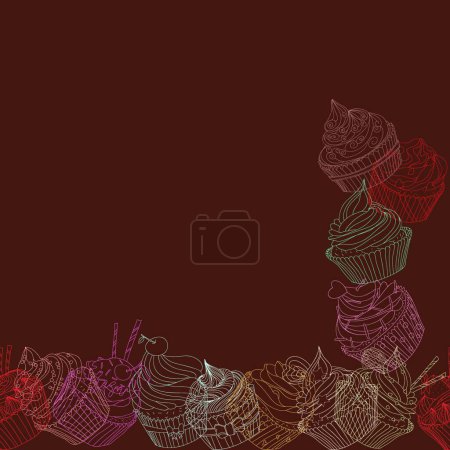 Ilustración de Cupcakes borde patrón vector ilustración - Imagen libre de derechos