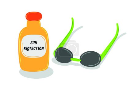 Illustration for Sun oil and sunglasses vector illustration - Royalty Free Image