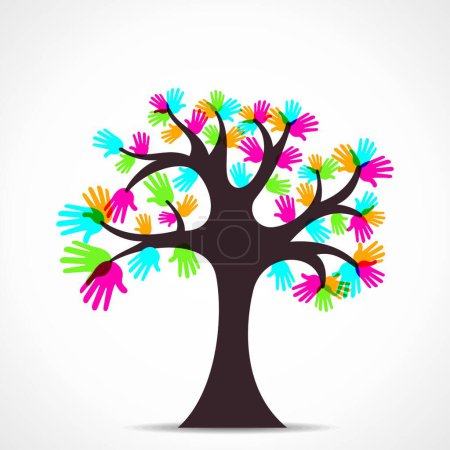 Téléchargez les illustrations : Illustration vectorielle colorée d'arbre à main - en licence libre de droit