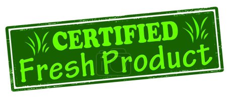 Ilustración de "Producto fresco certificado "texto en estilo de sello, estampado sobre fondo blanco - Imagen libre de derechos