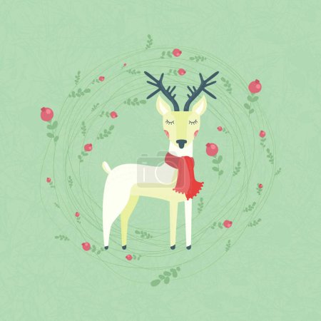 Téléchargez les illustrations : Mignon hiver renne, illustration vectorielle design simple - en licence libre de droit