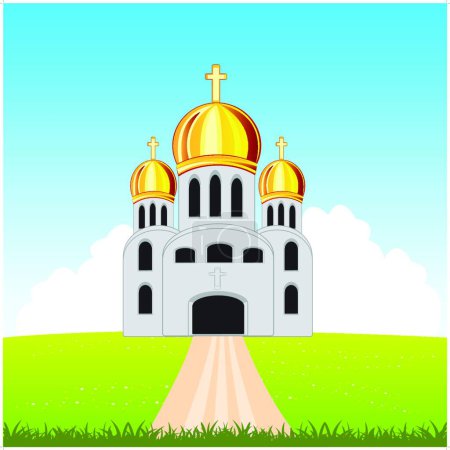 Illustration for Church in field, vector illustration simple design - Royalty Free Image
