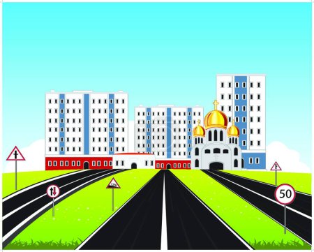 Illustration for City in steppe, vector illustration simple design - Royalty Free Image