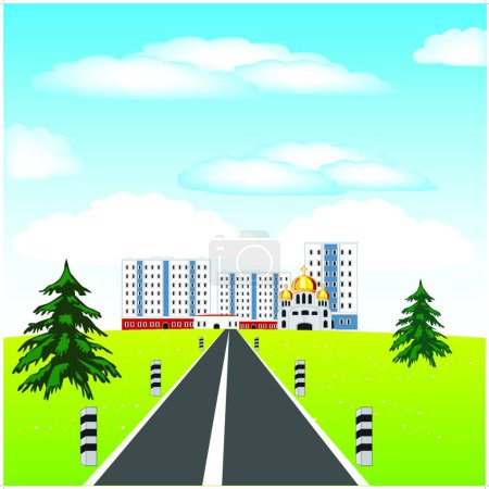 Illustration for Road and city, vector illustration simple design - Royalty Free Image